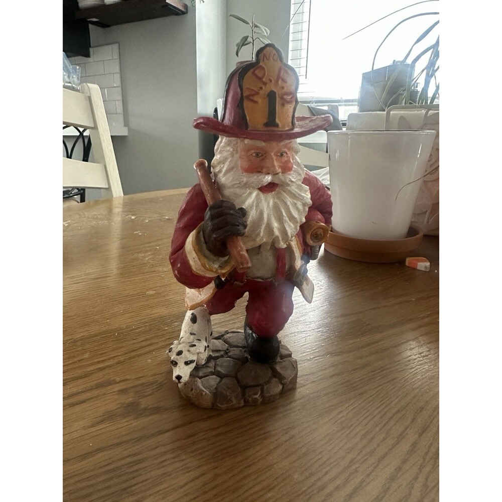 Fireman Santa with Running Dalmatian Figurine Christmas Decor (missing Axe)